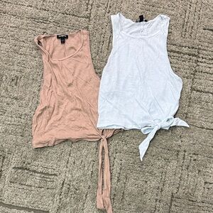 Women's Tie-Front Tank Tops - White and Tan